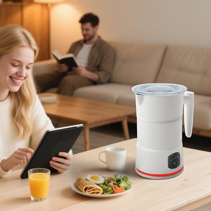 4 in 1 Electric Milk Frother, Steamer with Warming function, Automatic Hot and Cold Milk Frother, Coffee Frother, Latte, Hot Chocolate, Macchiato, Cappuccino (White)