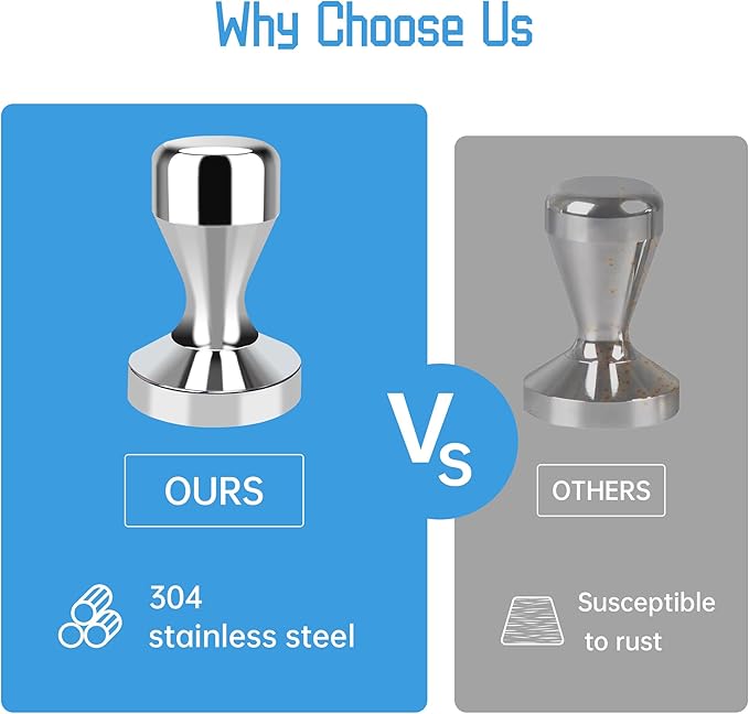 Coffee Tamper 49mm - Espresso Coffee Press with Silicone Tamper Mat for Home & Café