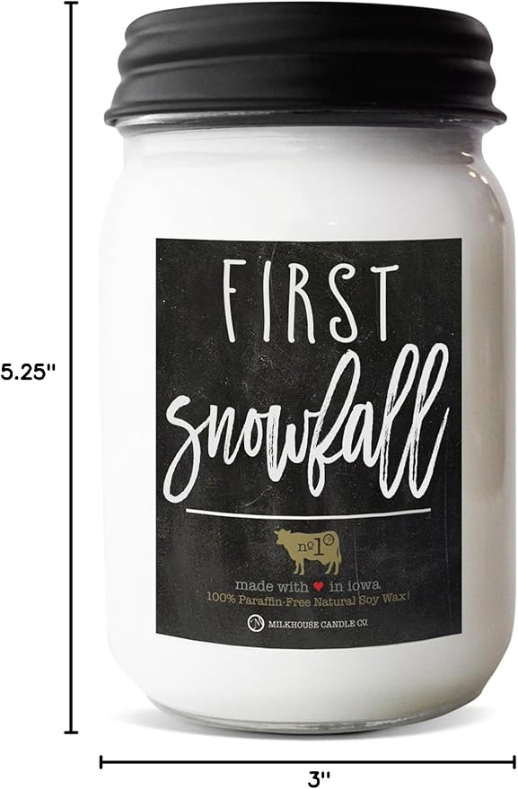 Milkhouse Candle Company - First Snowfall - 13oz Beeswax and Soy Candles - Farmhouse Collection - 100% Natural, Paraffin Free, with Premium Fragrance Oil, Glass Jars with Lids