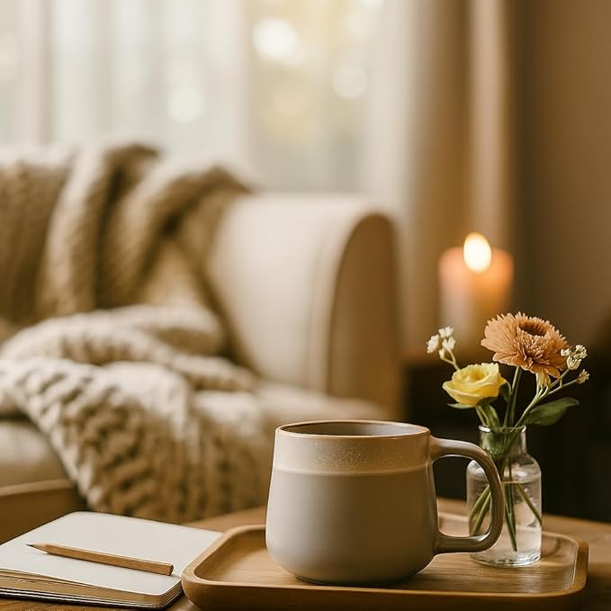 Ceramic Coffee Mugs Set of 4, 12 oz Stoneware Coffee Cups with Comfortable Handle for Latte, Tea, Cappuccino, Cocoa -Microwave and Dishwasher Safe - Modern Unique Aesthetic - Reactive Glaze