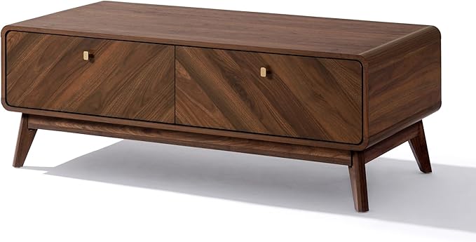 LuxenHome Coffee Table with Storage, 47" Mid Century Modern Coffee Table, Live Edge Coffee Tables for Living Room, Wooden Center Table with Ample Storage Space