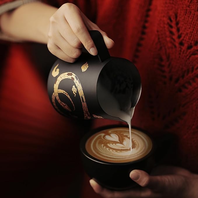 MHW-3BOMBER Espresso Steaming Pitcher Milk Frothing Pitcher Stainless Steel Milk Coffee Cappuccino Latte Art Barista Cup (5.0 Black(printing), 20 Ounces) P5161S-OS