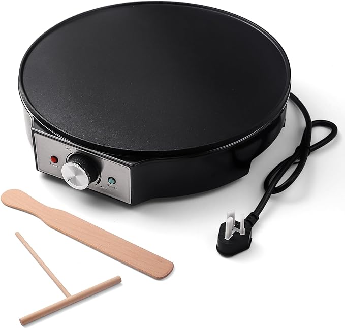 Electric Crepe Maker 12'' & Griddle - Non-Stick Pan With Spreader for Roti, Tortilla, Blintzes, Pancakes - Adjustable Temperature, 1000W