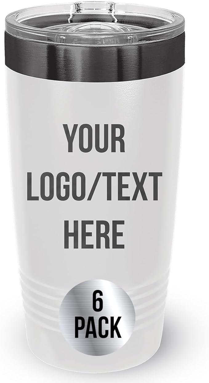 Stainless Steel Tumbler Personalized-Custom Engraved (White-Charcoal, 6 Count (Pack of One))