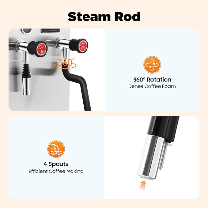 2500W Commercial Milk Frother Machine, 2.1Gal Multi-purpose Steam Hot Water Boiler with Double Boiler, Stainless Steel Milk Steamer for Coffee, Latte, Cappuccino