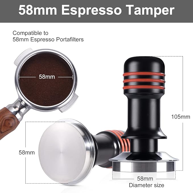 Espresso Tamper 58mm, Coffee Tamper with 30lbs Spring Loaded, Hand Press Tamper Tool for 58mm Portafilter, Calibrated Tamper for Espresso Machine, Black