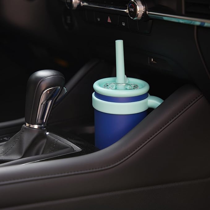 18 oz Tumbler with Side Handle, Insulated Water Bottle with Straw and 2 in 1 Lid, Stainless Steel Cup Travel Coffee Mug for Sports Office Gym,Dark Blue