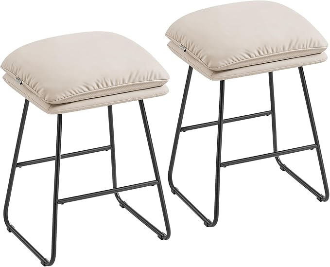 VASAGLE Bar Stools Set of 2, Counter Height Bar Stools, Leather Counter Stools Barstools with Soft Cushion and Metal Sled Legs, 25.6 Inches Bar Height Bar Chairs for Kitchen Island, Cappuccino Beige