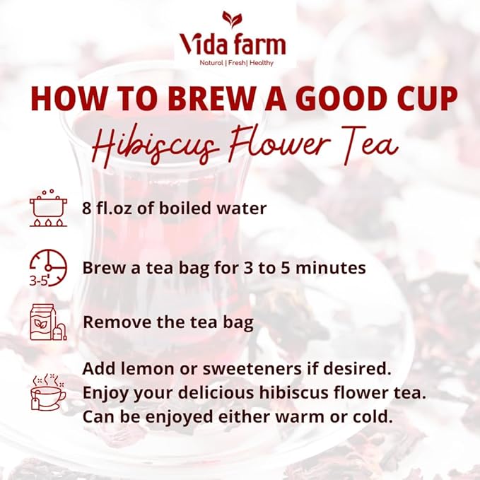 VIDA FARM 75 Hibiscus Tea Bags, Natural Dried Hibiscus Flowers Tea Bags, Roselle Hibiscus Sorrel Tea Jamaica Roselle Tea, No Sugar, No Caffeine, No Gluten