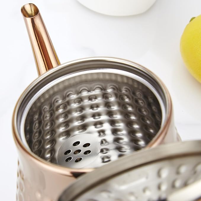 SANQIAHOME 1.6L(54oz) Stainless Steel Hammer Patterned Teapot With Removeable Infuser,Loose leaf cover,Copper