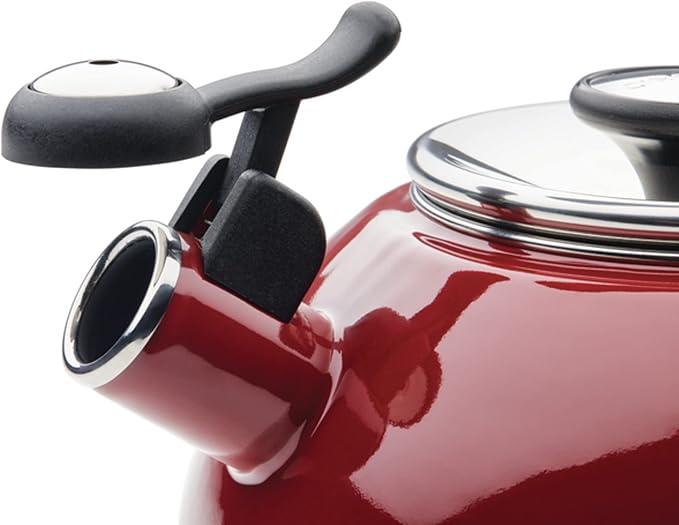 Circulon Enamel on Steel Whistling Teakettle/Teapot With Flip-Up Spout, 2 Quart - Red