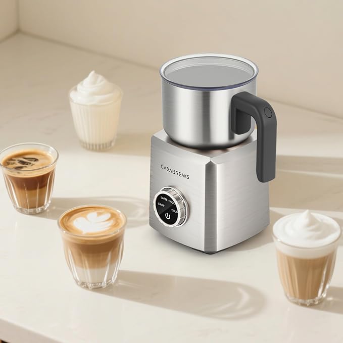 CASABREWS ARTIST Milk Frother, 4-in-1 Electric Milk Steamer for Hot & Cold Foam, Die-Cast Aluminum Body for Latte, Cappuccino, Hot Chocolate, Dishwasher Safe, Knob Control, Great Coffee Gift