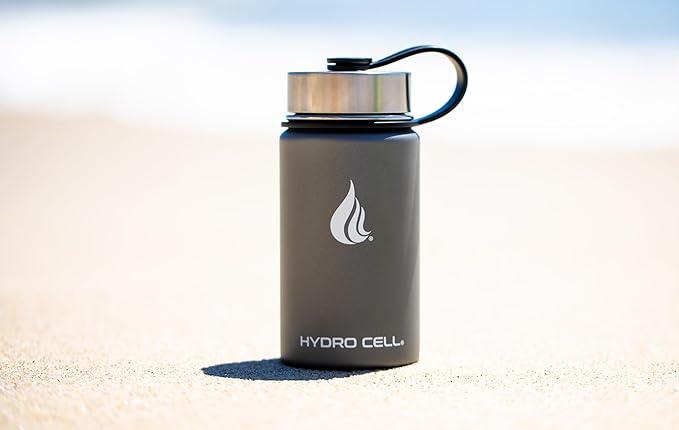 HYDRO CELL Stainless Steel Insulated Water Bottle with Straw - For Cold & Hot Drinks - Metal Vacuum Flask with Screw Cap and Modern Leakproof Sport Thermos for Adults (Graphite 14oz)