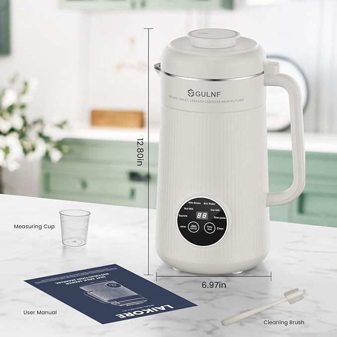 Nut Milk Maker Machine - 8 in 1 Soy Milk Maker Machine 40 Oz with Self-Cleaning, 24H Delay Start & 12H Keep Warm, Automatic Plant-Based Milk Blender for Almond, Oat, Coconut, Soybean (White)