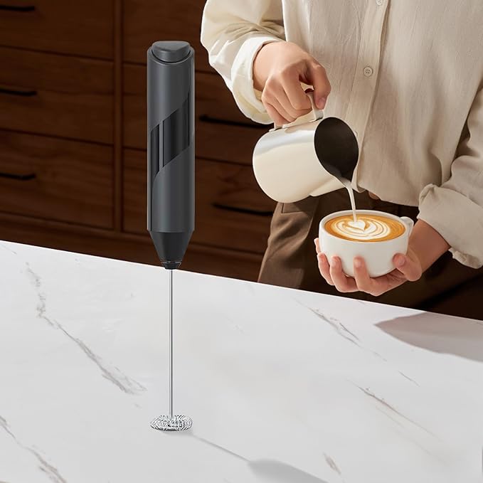 YARRAMATE Electric Milk Frother Wand, Fast Battery Operated Coffee Mixer, Handheld Drink Stirrer, Whisk Foam Maker for Lattes, Cappuccino, Matcha, Hot Chocolate (Black)