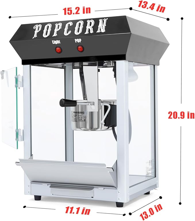 6OZ Popcorn Machine 丨 Stainless Steel Kettle Popcorn Maker Machine for Home, Theater, Parties丨Grade Electric Popper, Black