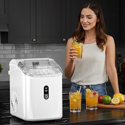 Antarctic Star Nugget Ice Maker Countertop with Soft Chewable Ice, Portable Sonic Ice Maker with Basket and Scoop, Removable Top Cover, Auto-Cleaning for Home/Party/RV/Camping