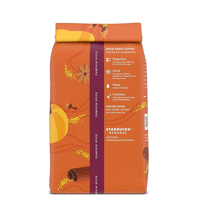 Starbucks Ground Coffee, Pumpkin Spice Flavored Coffee, 100% Arabica, Limited Edition, 1 Bag (17 Oz)