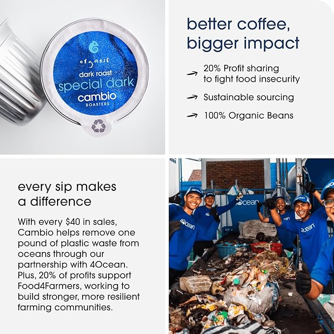 Cambio Roasters Premium Dark Roast Keurig Organic Coffee K Cups, Only Aluminum Keurig Coffee Pods with Organic Beans, More Flavor & Longer Lasting Freshness, Bold & Smooth Dark Roast Pods, 60 count