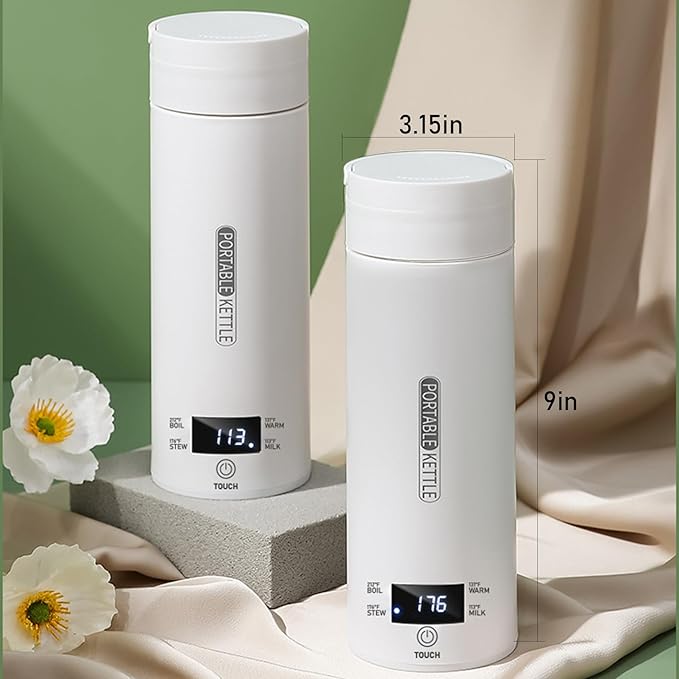 Electric Travel Kettle,500mL Capacity,316 Stainless Steel,with 4 Variable Presets Temperature Control,Digital Display (Kettle+brush)