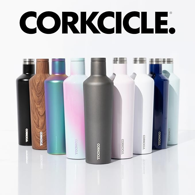 Corkcicle Insulated Water Bottle Thermos, Leakproof, Triple Insulated Stainless Steel, Easy Grip Flat Sides and Screw-on Cap, Cold for 25 Hours or Warm for 12 Hours, 25 oz, Black
