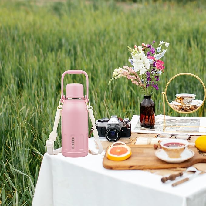 BJPKPK Insulated Water Bottle 27oz Stainless Steel Water Bottles with Handle and Cup Lid Travel Metal Thermal Flask,Light Pink