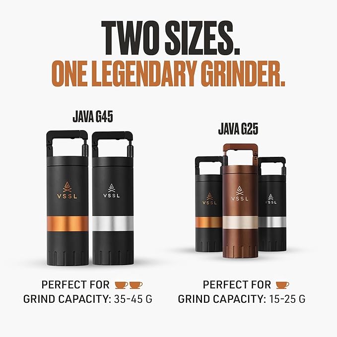 Java G45 Manual Coffee Grinder | Coffee for Camping | Bean Grinder | Travel Pour Over | Stainless Steel Conical Burr | ~ 45 Gram Capacity | Extendable Grind Handle | 50 Grind Settings | Carbon