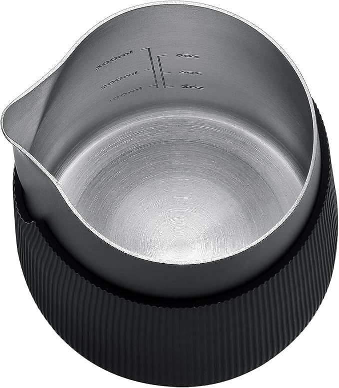 Normcore Handleless Milk Pitcher - Espresso Steaming Pitcher with Round Spout - 18/8 Stainless Steel Milk Frothing Jug, Black Non-Stick - Premium Barista Tools - Black - 15.2 oz (450 ml)