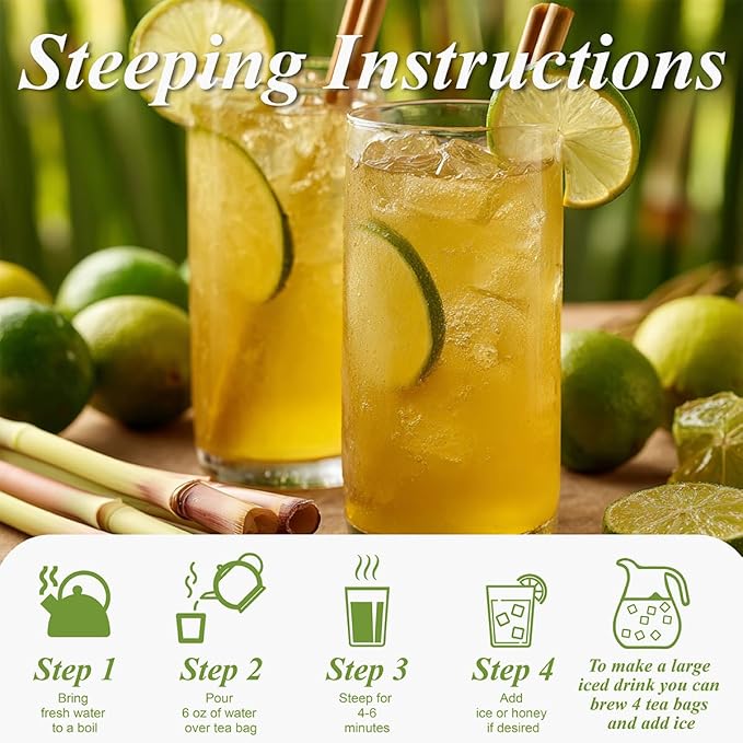 WT WEETEE Lemongrass Tea Bags, 100 Count Pure Lemon Grass Leaves Tea Bags, Natural Caffeine Free Herbal Tea