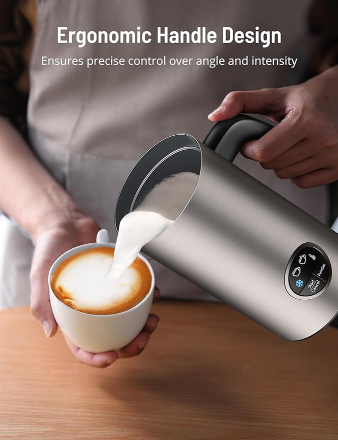 Milk Frother, Airyoyo 4-in-1 Milk Frother with Stand, Electric Milk Frother and Steamer Hot& Cold Foam Temperature Control, Auto Shut-Off Frother for Coffee Latte