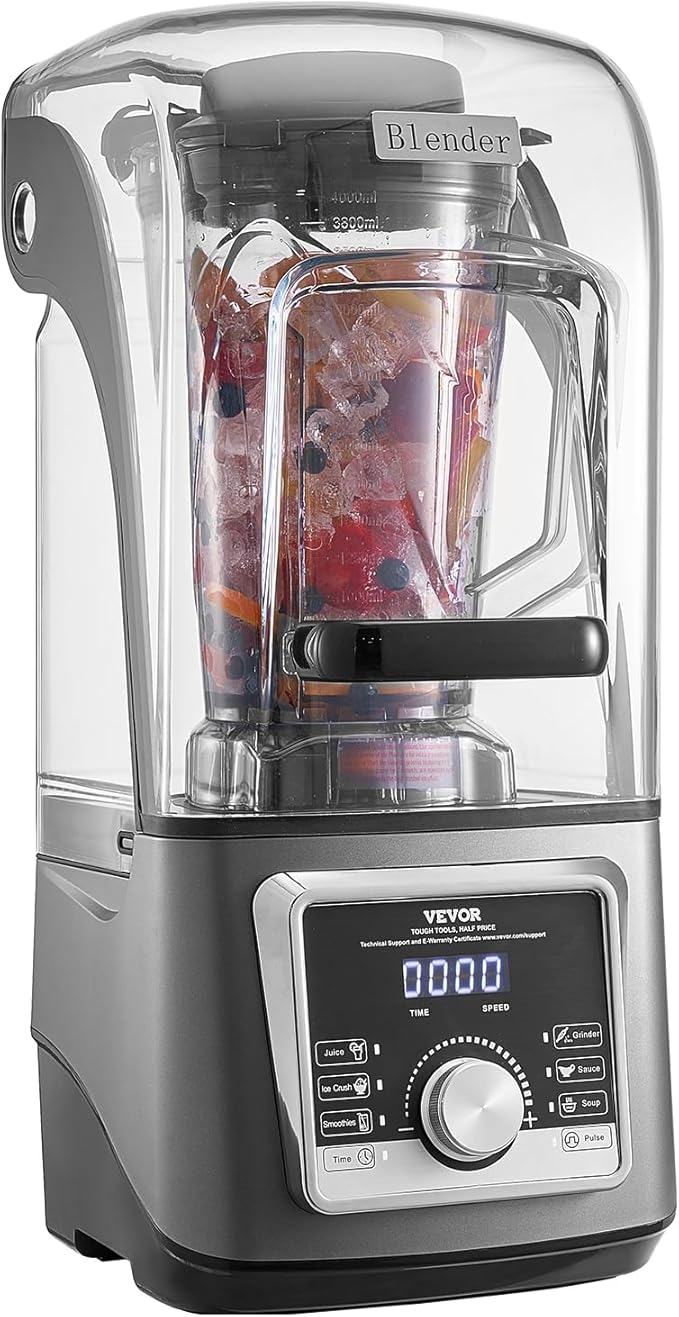 VEVOR Professional Blender for Smoothies, 118 oz 1400W, with Powerful Motor, Multi-Functional Food Processing Blender with Noise Cover for Smoothie/Milkshake/Juice, Fits for Kitchen
