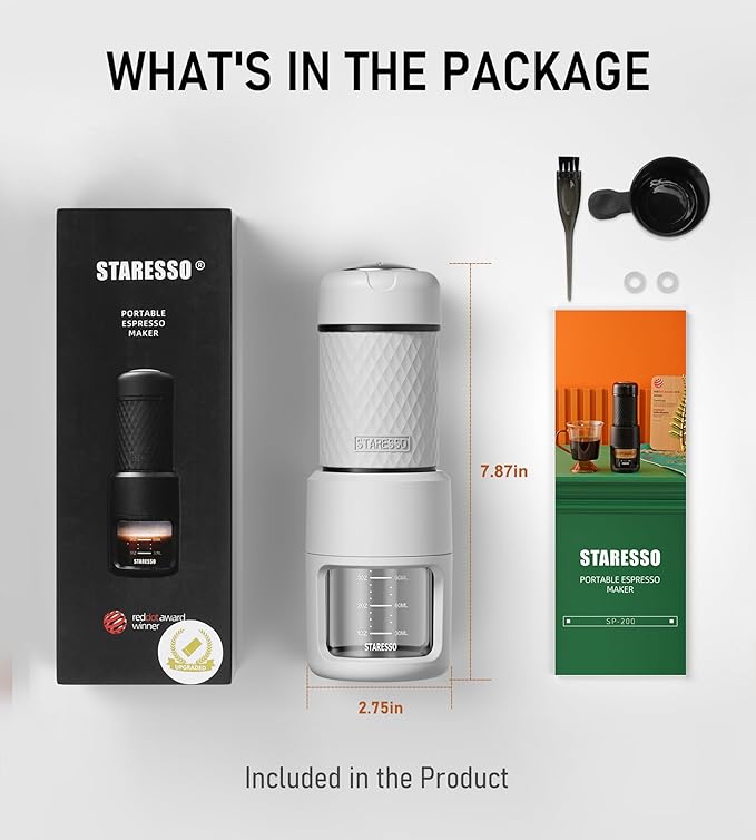 STARESSO Classic Portable Espresso Maker, 2 IN 1 Travel Coffee Maker Compatible Ground Coffee & NS Original Pods, Espresso Machine with Stainless Steel Chamber for Travel Camping, Manually Operated