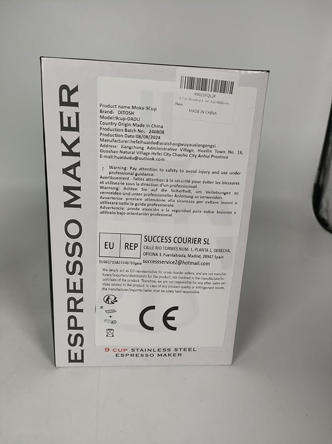 9 Cup Stovetop Espresso Maker Stainless Steel Moka Pot Stove Top Percolator Italian Coffee Makers Capable Mocha Greca Machine Cafe Classic Induction Cookers for Home and Camping 450ml 15oz