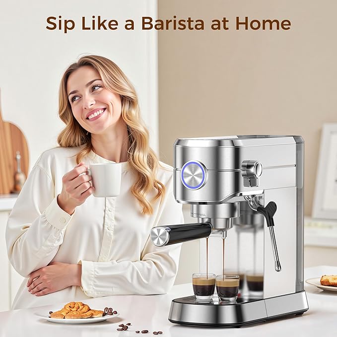 Kndko Espresso Machine, 20 Bar Espresso Maker with Milk Frother Steam Wand, Compact Stainless Steel Professional Coffee Machine with 40.5oz Removable Water Tank for Cappuccino, Latte