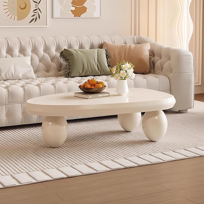 Cloud Coffee Table Modern Cute Coffee Tables Irregular Simple Tea/Center Table for Small Space End Table for Living Room, Home Office, Indoor (White A Oval 39.4" Wx25.6 Dx11.8 H)