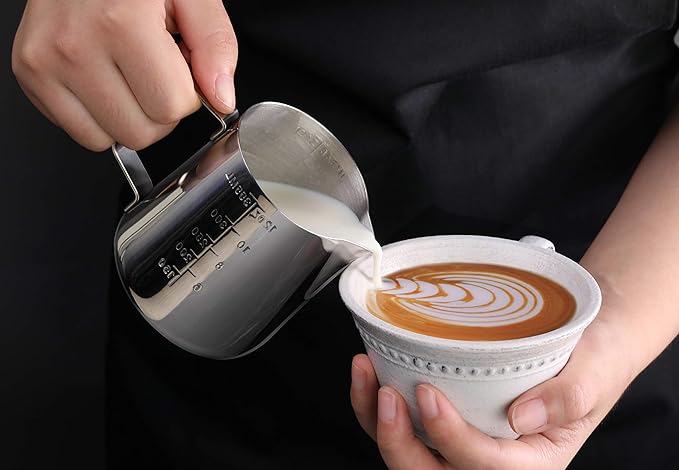 New Star Foodservice Commercial Grade Stainless Steel 18/8 Frothing Pitcher (12-Ounce (Combo Set))