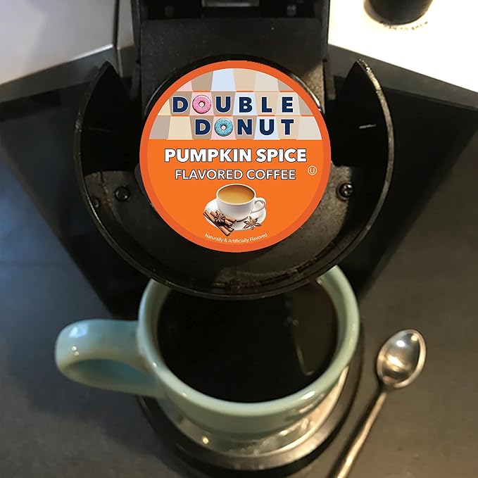 Double Donut Coffee Pumpkin Spice Coffee Pods, Single Serve Coffee for Keurig K Cups Machines, Medium Roast Pumpkin,24 Count