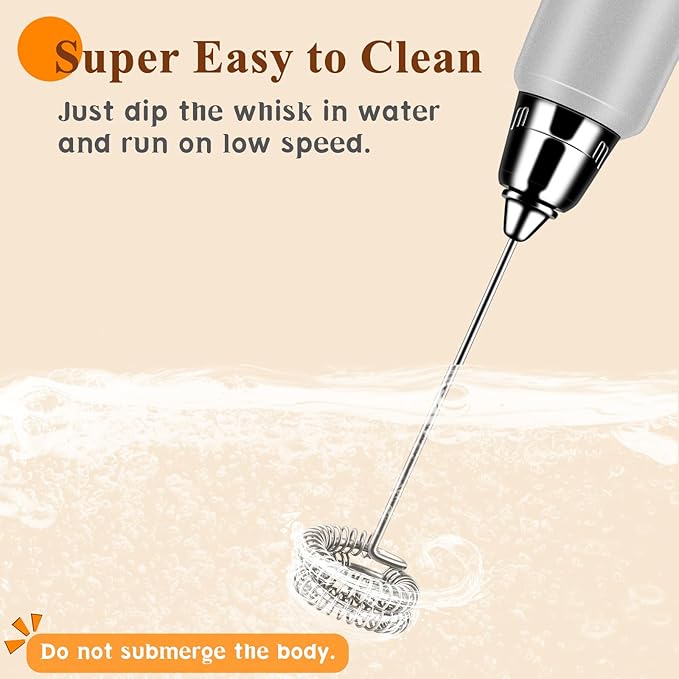 Milk Frother Handheld Rechargeable with Stand, Frother Wand Drink Mixer Electric Whisk for Coffee, Detachable With 3 Stainless Whisks, Hand Mixer for Lattes, Cappuccino, Matcha, Egg, Silver