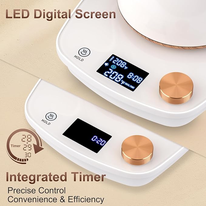 Gooseneck Electric Kettle, Intelligent Temperature Control, Stainless Steel Inner, Quick Heating, for Pour Over Coffee, Brew Tea, Boil Hot Water, 1000W 0.9L Cream White