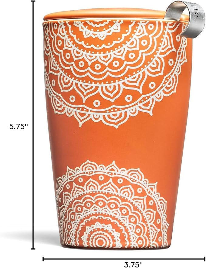 Tea Forte Chakra Double-Walled Ceramic Kati Cup with Removable Stainless Steel Infuser Basket and Lid, Steeps 12 oz Loose Leaf Tea, Lid and Cup Dishwasher & Microwave Safe