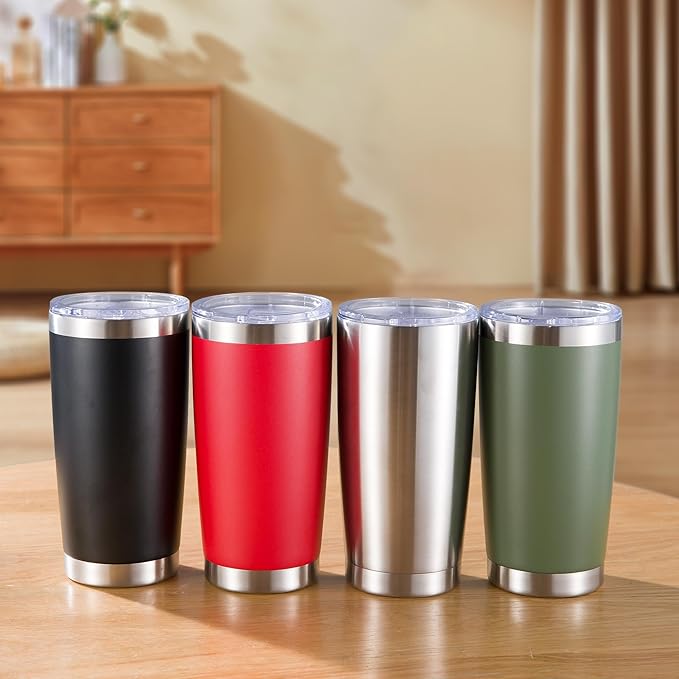 20 oz Tumblers Bulk Stainless Steel Tumbler with Lid Double Wall Vacuum Insulated Coffee Mug 20oz Powder Coated Cup for Hot and Cold Drinks, Stainless, 12 pack