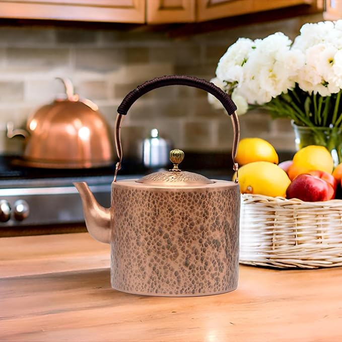 67.6oz Copper Teapot, Tea Kettle For Stovetop Safe, Classic Non-Coating Pure Copper Tea Set with Stainless Steel Tea Ball For Loose Leaf, Large and Solid Tea Pot For 4-6 Cups (2000ml)