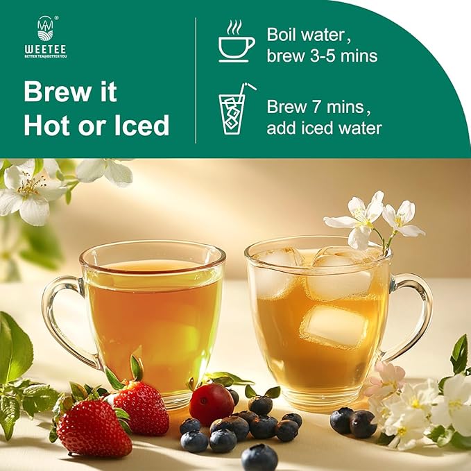 WT WEETEE Fruity Jasmine Green Tea Bags 100 Counts, Flavored Green Tea with Jasmine, Grapes, Passionfruit & Strawberry Aroma, Natural, Balanced & Refreshing