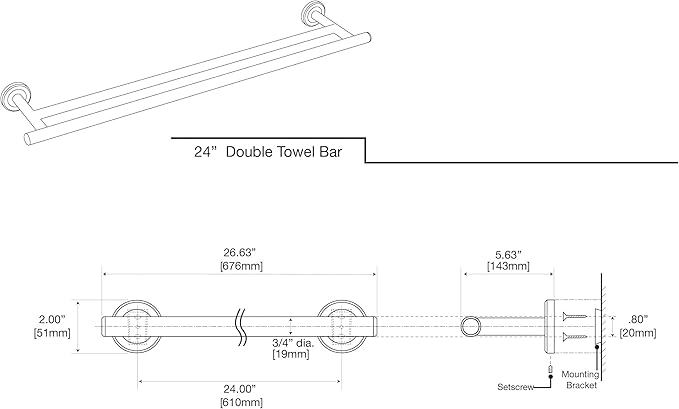 Gatco 4234 Latitude II 24" Double Towel Bar, 24 Inch, Brushed Brass