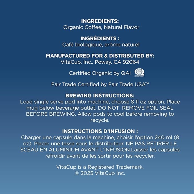 VitaCup Perfect Blueberry Flavored Low Acid Coffee Pods, Organic, Fair Trade, Dark Roast Single Origin from Guatemala, Clean & Pure, Recyclable Single Serve Pods, 16 Ct
