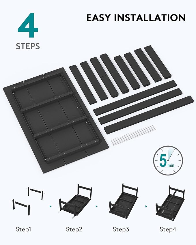 SERWALL HDPE Patio Coffee Table for Balcony, Deck, Black