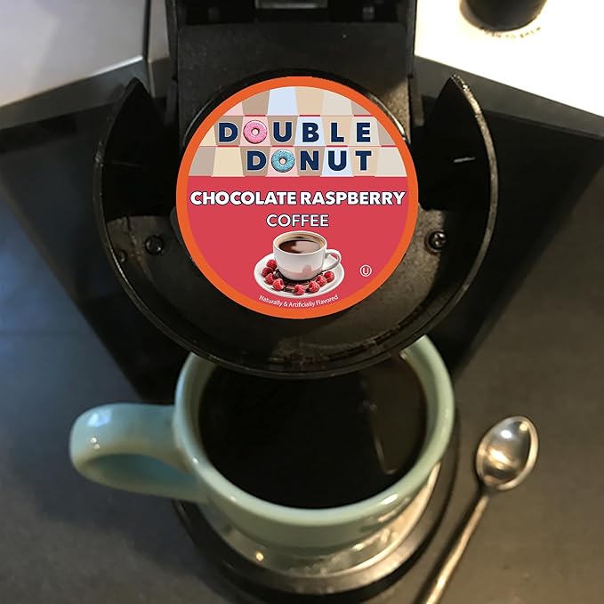 Double Donut Chocolate Raspberry Flavored Coffee Pods, Medium Roast Coffee, Compatible with Keurig K Cups Brewers, 72 Count