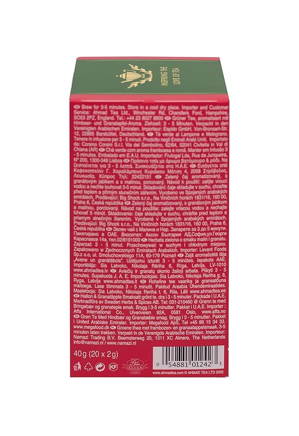 Ahmad Raspberry & Pomegranate Flavoured Green Tea with Fruit Pieces 20 Bags