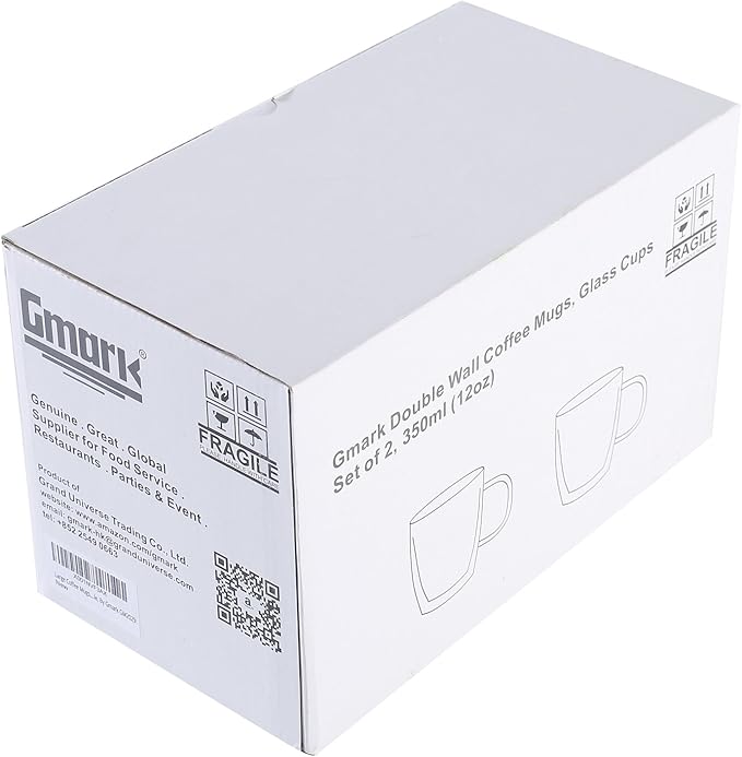 Gmark Large Coffee Mugs Set of 2 (12 oz, 350 ml), Double Wall Tumbler Glass Cup, Insulated Coffee Cups for Tea, Latte, Espresso, Juice, or Water GM2029