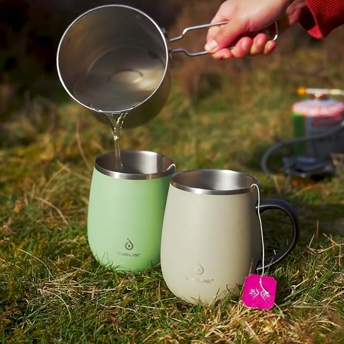 Ideus 16 oz Insulated Coffee Mug with Handle and Lid, Double Wall Stainless Steel Vacuum Thermal Coffee Mug, Travel Coffee Cup Thermal Cup for Home and Office, Avocado Green